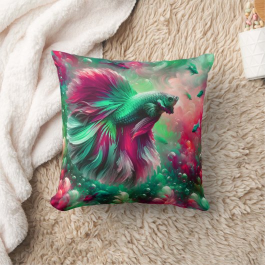 Coussin "Vibrant Rose & Green Betta Fish Art" (Couverture)