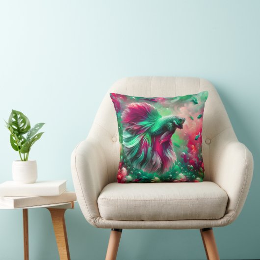 Coussin "Vibrant Rose & Green Betta Fish Art" (Chaise)