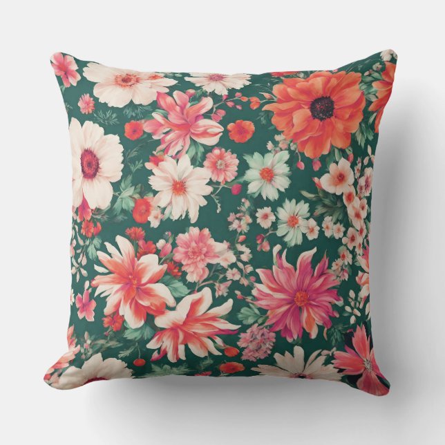 Coussin Vibrant rose-rouge et Fleurs blanches délicates (Recto)