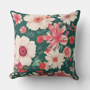 Coussin Vibrant rose-rouge et Fleurs blanches délicates