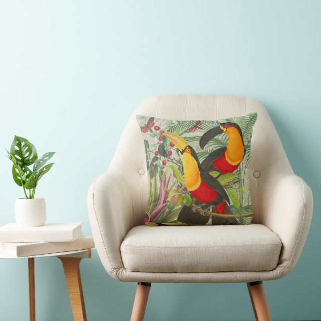 Coussin Vibrant Tropical Toucan Birds Art Exotic Jungle (Chaise)
