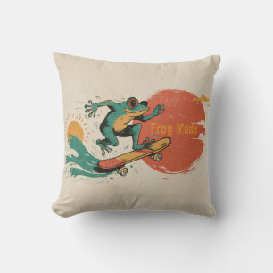 Coussin Vibrations Grenouille – Art Rétro Grenouille Planc