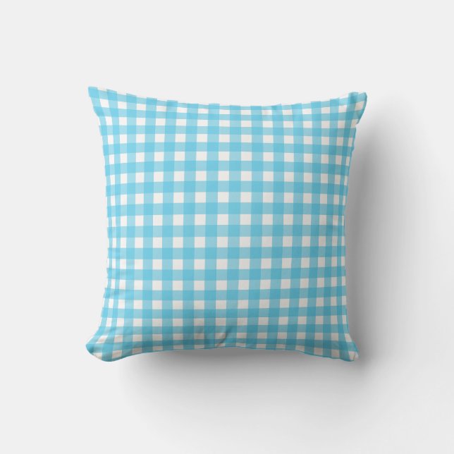 Coussin Vichy bleu ciel brillant (Recto)