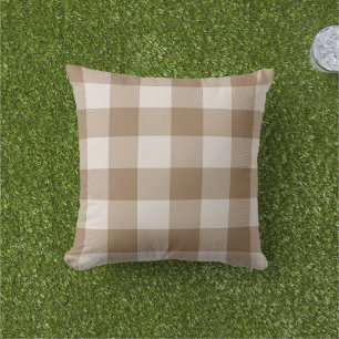 Coussin Vichy écossais marron clair carreaux Buffalo Plaid