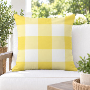 Coussin Vichy jaune vif et blanc à grandes carreaux