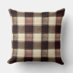 Coussin Vichy Marron Et Crème De Canneberge D'automne
