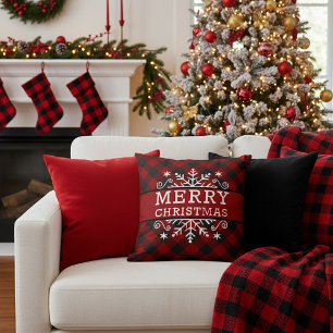 Coussin Vichy Noël joyeux flocon de neige 