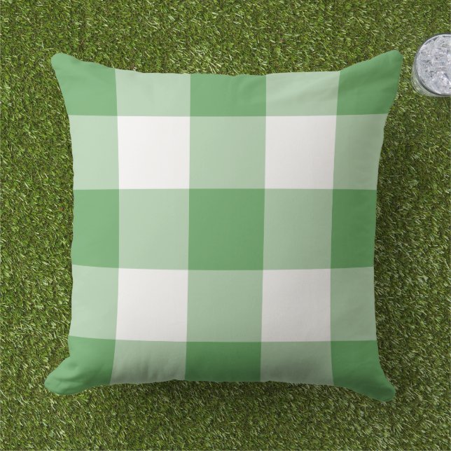 Coussin Vichy vert classique à carreaux grands (Herbe)