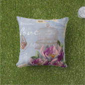 Coussin Victorian Love Thoughts Dreams Butterfly Bird Cage (Herbe)
