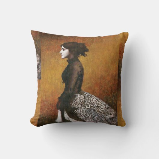 Coussin Victorian Peacock Girl Throw Cushion (Recto)