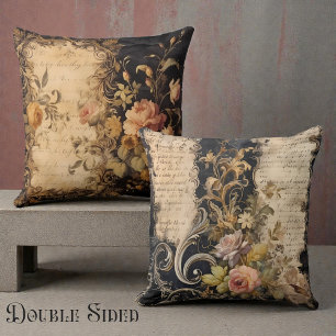 Coussin Victorien Noir et Beige Double Face
