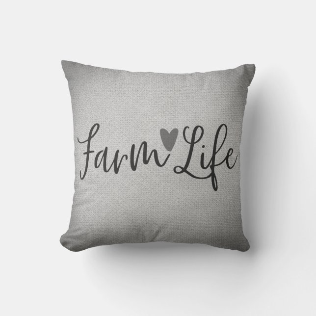 Coussin Vie de Ferme Rustique Texture de Burlap Gris Fanta (Recto)