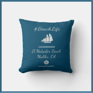 Coussin Vie de plage personnalisable bleu marine