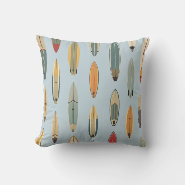 Coussin Vie de Surf | Graphique de Planche de Surf Rétro B (Recto)