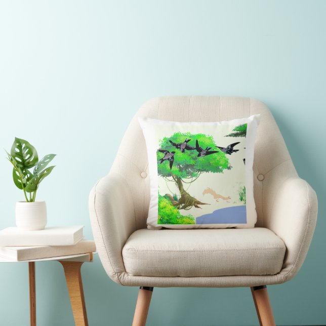 Coussin Vie forestière printanière avec oiseaux et écureui (Chaise)