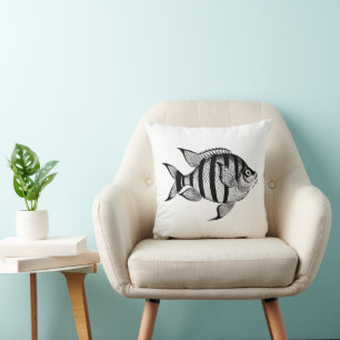 Coussin vie marine de poisson vintage illustration des ani