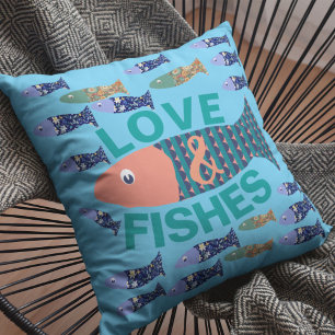 Coussin Vie marine, maison de plage, amoureux du poisson