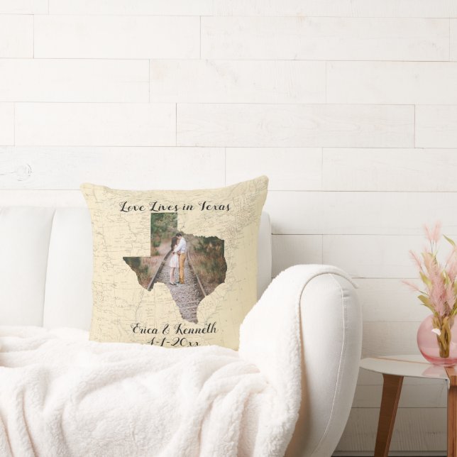 Coussin Vieille Carte L'Amour Vit Au Texas State Formé Pho (Canapé)