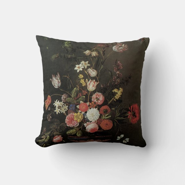 Coussin Vieille Composition Baroque de Fleurs de Jardin da (Recto)