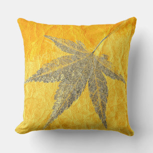 Coussin Vieille feuille en cuir jaune