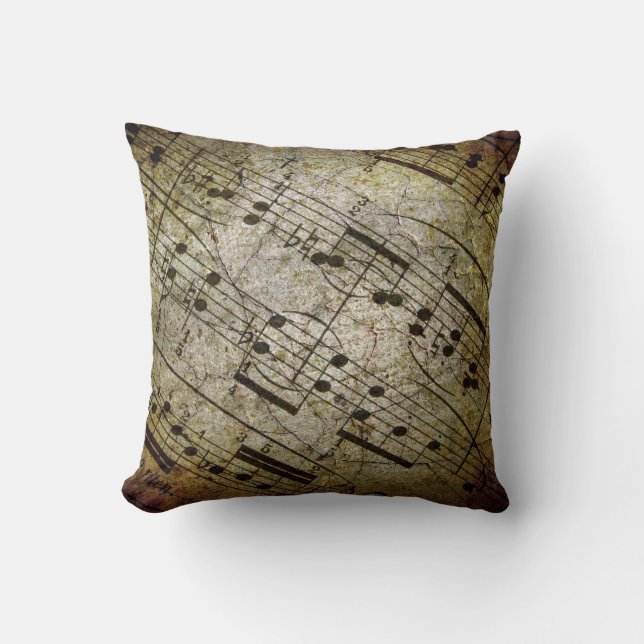 Coussin Vieille illustration musicale de feuille, notes (Recto)