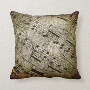 Coussin Vieille illustration musicale de feuille, notes