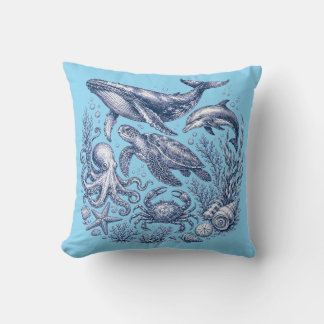 Coussin Vieille Vie Océanique Bleu Clair Naïutique