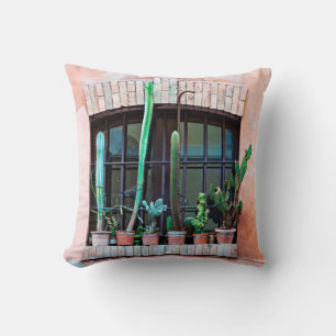 Coussin Vielle fenêtre abandonnée avec groupe de fleur de