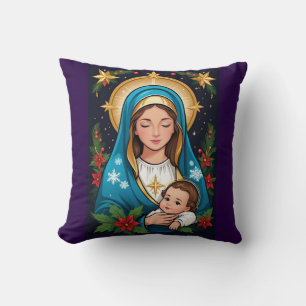 Coussin Vierge catholique chrétienne Marie Noël