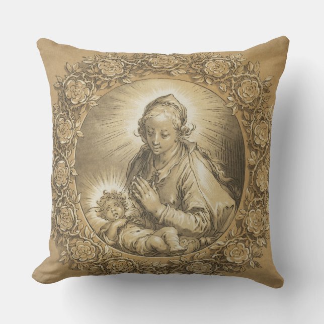 Coussin Vierge Marie Jésus Vintage Noël (Recto)