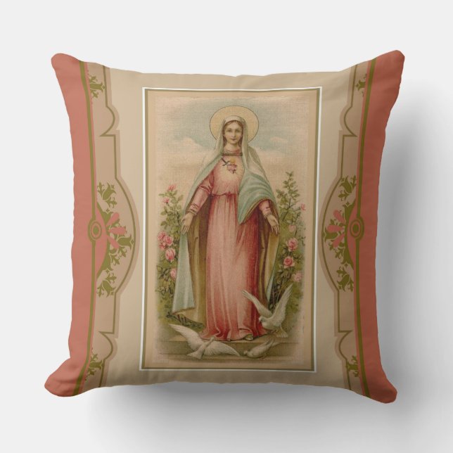 Coussin Vierge Marie Madonna avec des colombes et des (Recto)