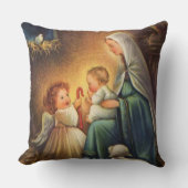 Coussin Vierge Marie Noël avec l'enfant et l'ange du (Recto)