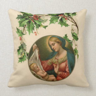 Coussin Vierge religieuse de Noël Marie Baby Jesus Floral