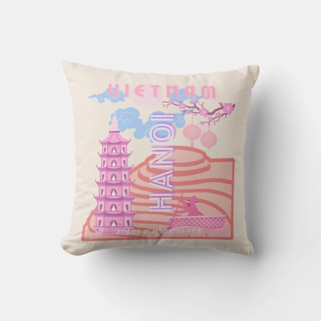 Coussin Vietnam Travel Art, rose (Recto)
