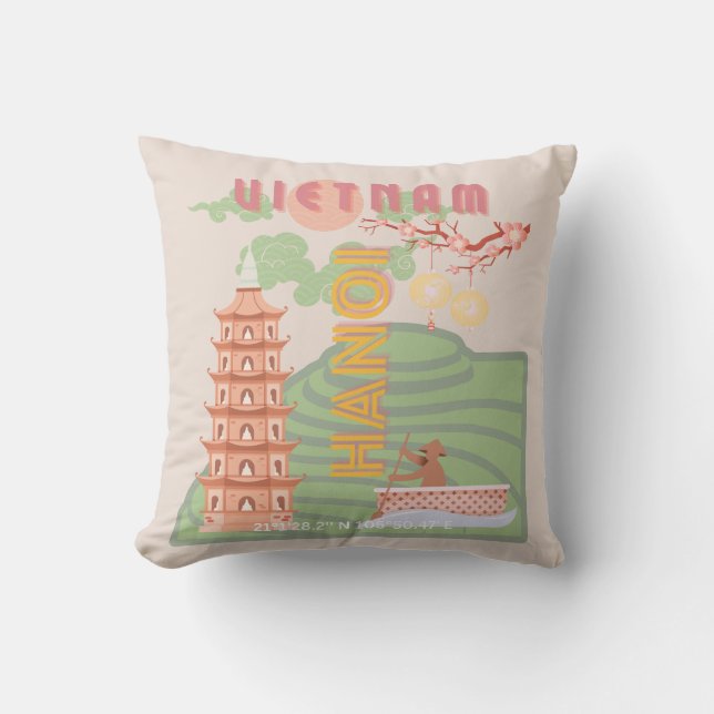 Coussin Vietnam Travel Art, Vintage (Recto)