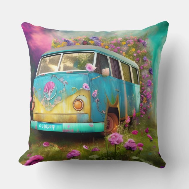 Coussin Vieux combi rouillé avec des fleurs  (Recto)