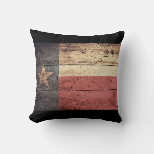 Coussin Vieux drapeau en bois du Texas ; (Recto)