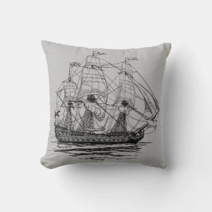 Coussin Vieux galion pirate, esquisse d'un navire de 74 ca