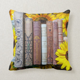 Coussin Vieux livres et tournesols