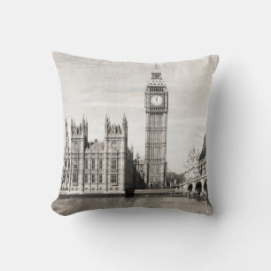 Coussin Vieux Londres, noir et blanc.