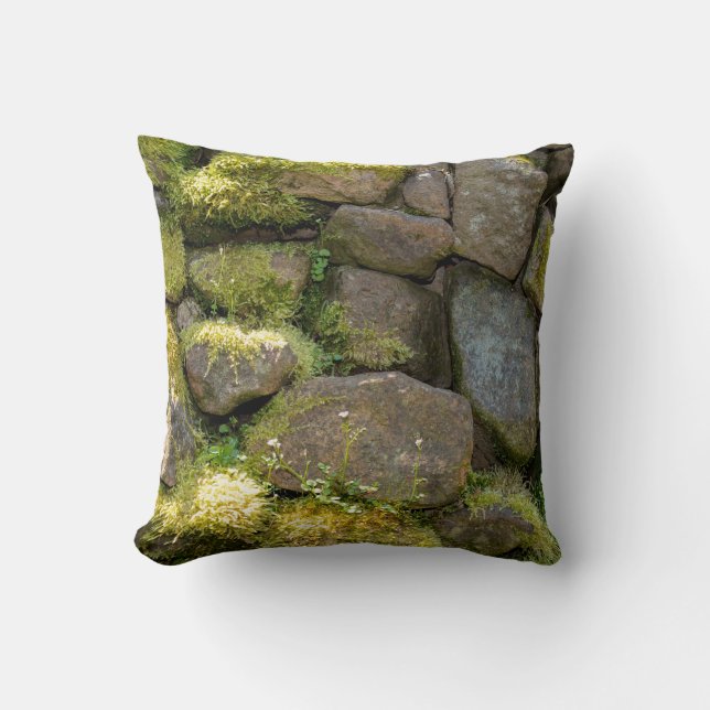 Coussin Vieux mur de pierre avec de la mousse   - (Recto)