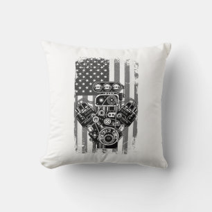 Coussin Vieux Véhicule Musclé Piston Drapeau Américain Drô