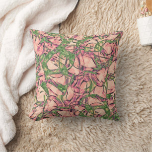 Coussin Vignes en Tangled Abstrait en vert et rose