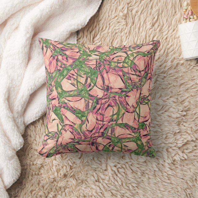 Coussin Vignes en Tangled Abstrait en vert et rose (Couverture)