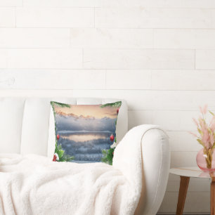 Coussin Vignette de Noël avec neige, glace et lumières