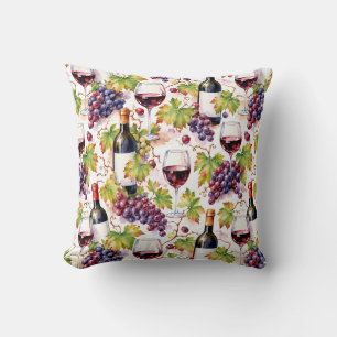 Coussin Vignoble Aquarelle Vin et Raisin