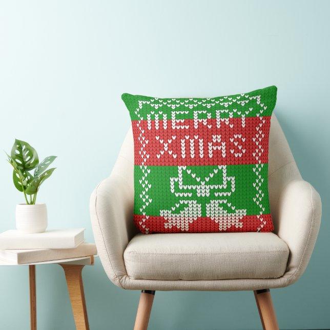 Coussin Vilain pull motif sonnettes Joyeux fils Xmas (Chaise)