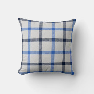 Coussin Villa de campagne à carreaux tartan bleu clair
