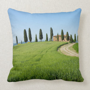 Coussin Villa de ferme avec des arbres de cyprès en