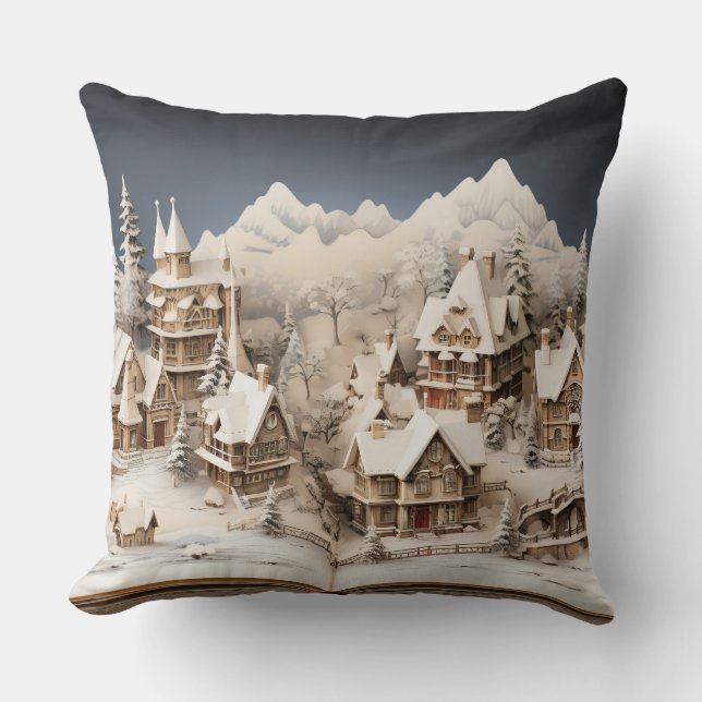 Coussin Village de Noël Alpine Storybook (Recto)